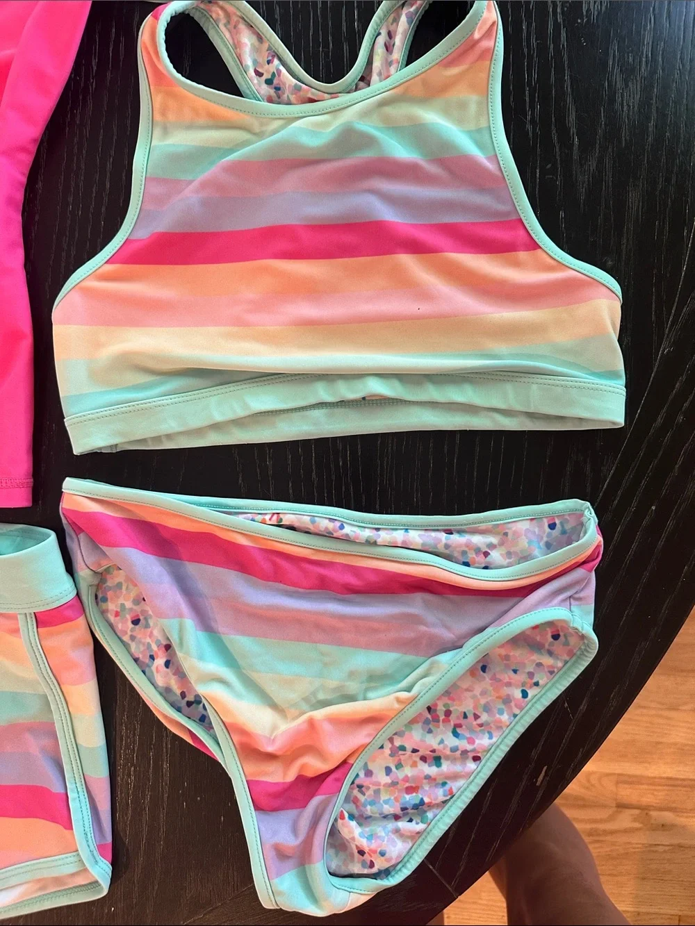 Eddie Bauer Girls' reversible Pink & Mint Striped 4-Piece Swim Set
